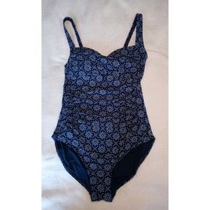 Nip Tuck Blue White One-Piece Swimsuit Padded Multi Fit Cup Adjust Strap Size 6